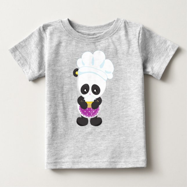 Cooking Panda, Baking Panda, Panda With Pie, Apron Baby T-Shirt (Front)