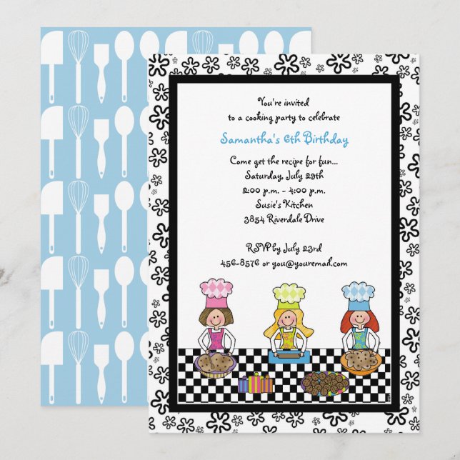Cooking Party Girls Baking Kids Birthday Invitation (Front/Back)