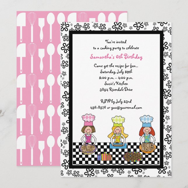 Cooking Party Girls Baking Kids Birthday Invitation (Front/Back)