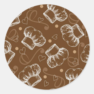 Cooking pattern with chef hat classic round sticker