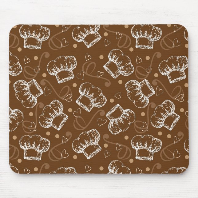 Cooking pattern with chef hat mouse pad (Front)
