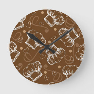 Cooking pattern with chef hat round clock