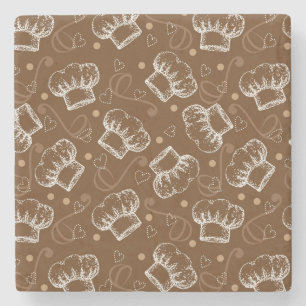 Cooking pattern with chef hat stone coaster