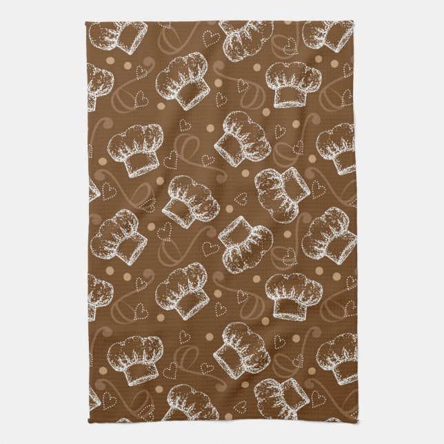 Cooking pattern with chef hat tea towel (Vertical)