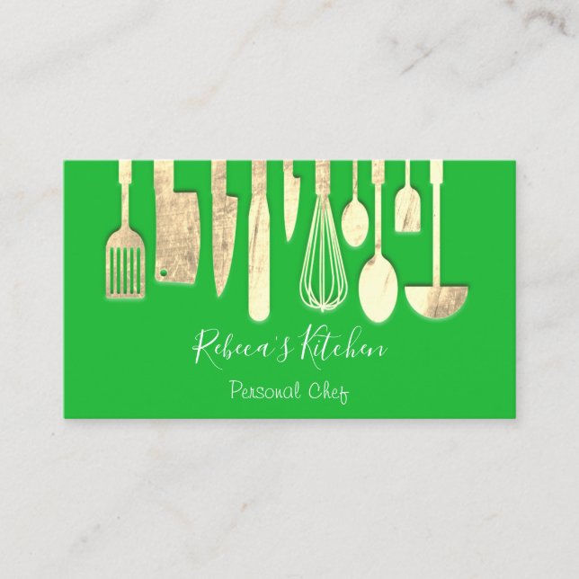 Cooking Personal Chef Restaurant Catering Green Business Card (Front)