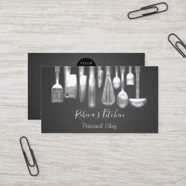 Cooking Personal Chef Restaurant Culinary Silver Business Card (Front/Back In Situ)