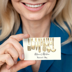 Cooking Personal Chef Restaurant Golden Knifes Business Card