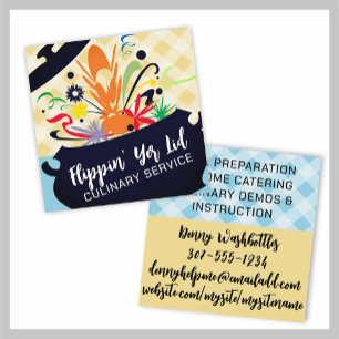 Cooking pot bursting aromas chef catering culinary square business card