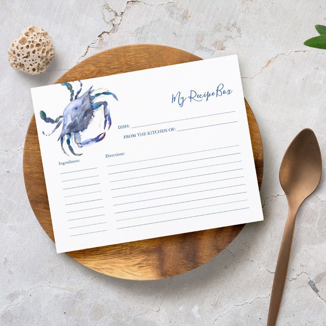 Cooking Recipe Cards Blue Watercolor Crab (Creator Uploaded)