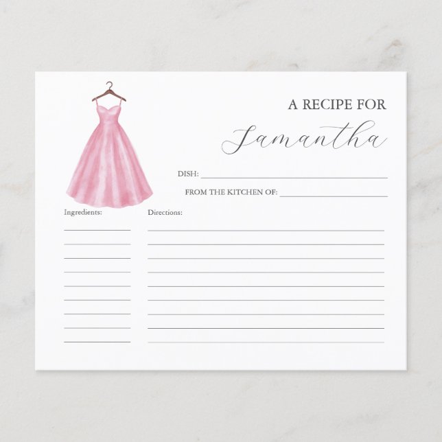 Cooking Recipe Cards Pink Watercolor Dress (Front)