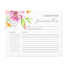 Cooking Recipe Cards Watercolor Florals
