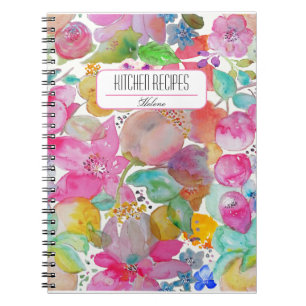 Cooking Recipes Flores de acuarela Personalized Notebook