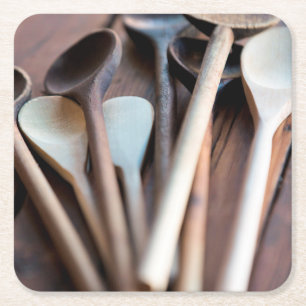 Cooking spoons square paper coaster