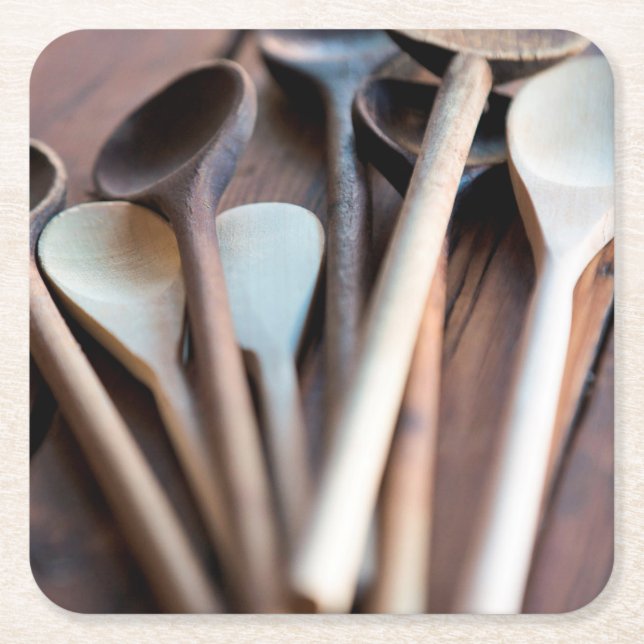 Cooking spoons square paper coaster (Front)