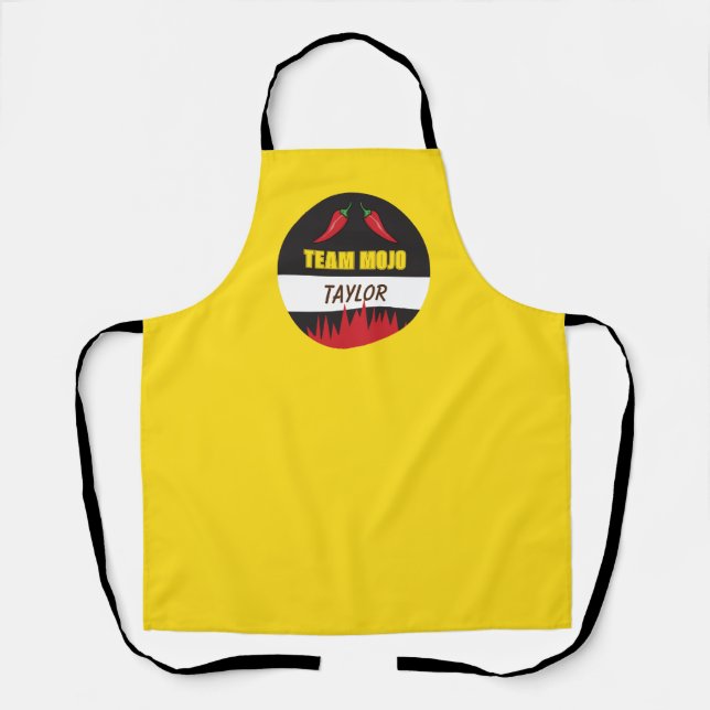 Cooking Team Name with flames and peppers Apron (Front)