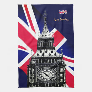 Cooking UK & British Flag, Big Ben London, Chefs Tea Towel