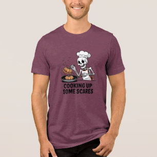 Cooking Up Some Scares Skeleton Chef T-Shirt Tri-Blend Shirt