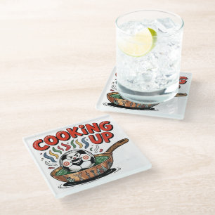 Cooking Up The Game Funny Soccer Ball Frying Glass Coaster