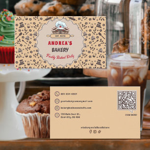 Cooking Utensils Bakery Customised Logo QR Code   Business Card