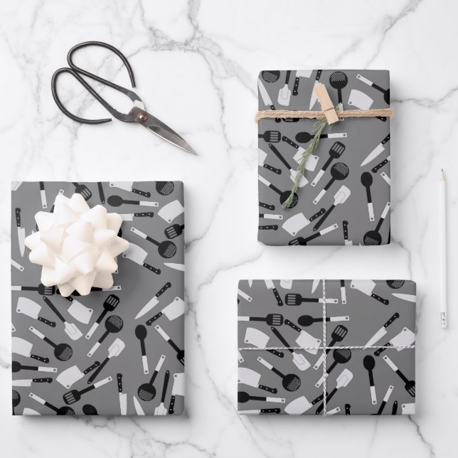 Cooking Utensils Pattern Wrapping Paper Sheet (Front)