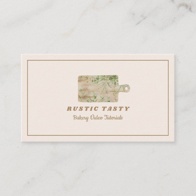 Cooking Wooden Rustic Bakery Cutting Board Logo Business Card (Front)