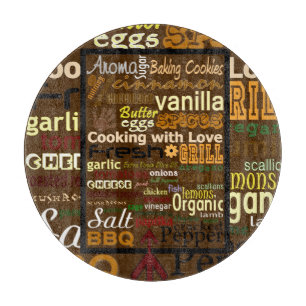 Cooking WordArt (Round) Glass Cutting Board