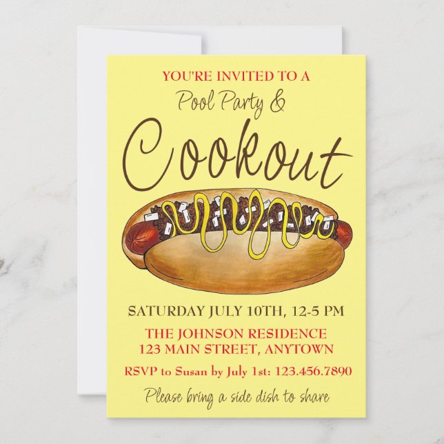 Cookout Picnic Detroit Michigan Coney Dog Hotdog Invitation (Front)