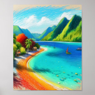 Cook's Bay, Moorea, French Polynesia Watercolor Poster