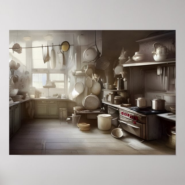 Cook's Kitchen Scene Digital Art Poster (Front)