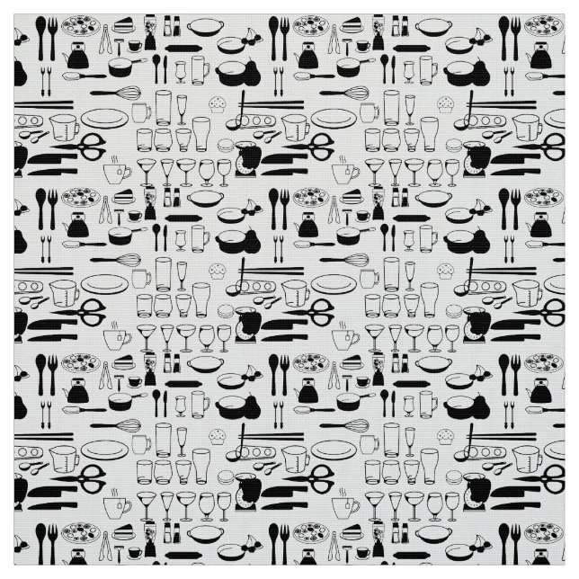 Cookware Kitchen Black White Fabric (Swatch)