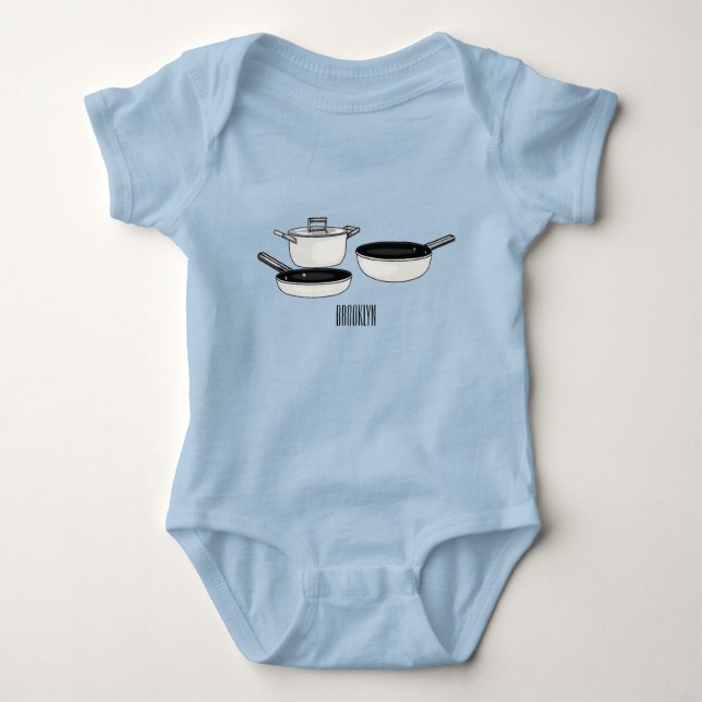 Cookware sets cartoon illustration baby bodysuit (Front)