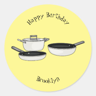 Cookware sets cartoon illustration classic round sticker