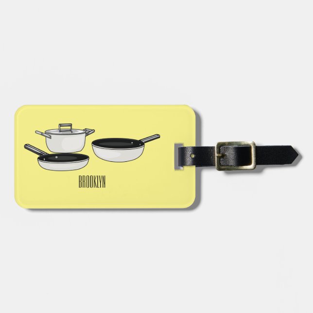 Cookware sets cartoon illustration luggage tag (Front Horizontal)