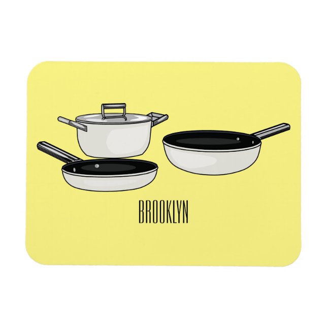 Cookware sets cartoon illustration magnet (Horizontal)