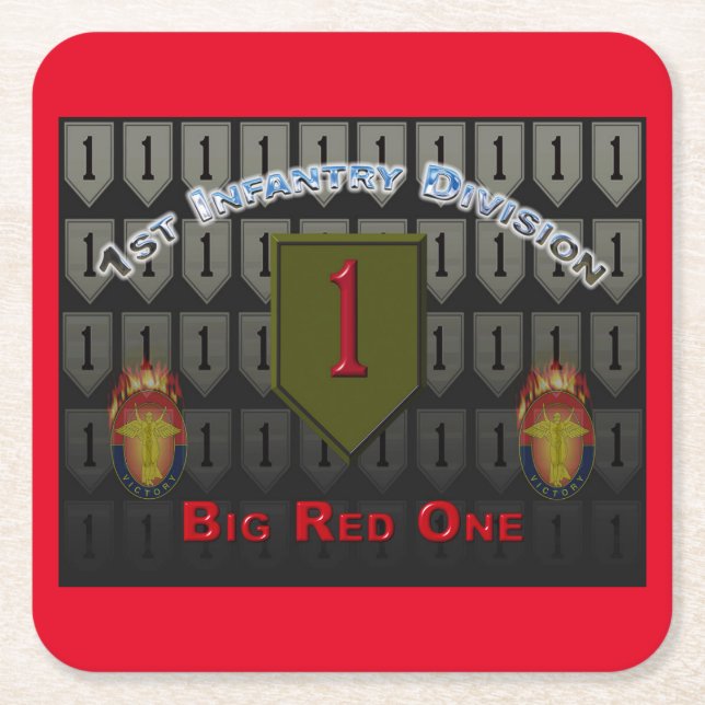 Cool 1st Infantry Division Square Paper Coaster (Front)