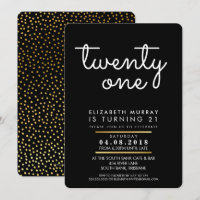 COOL 21st birthday party INVITE black and white
