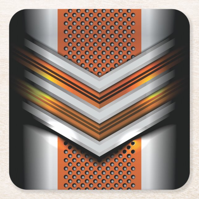 Cool 3-Dimentional Abstract Metal Design Square Paper Coaster (Front)