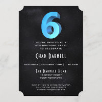 Cool 3D on Black 6th Birthday Party Invitation