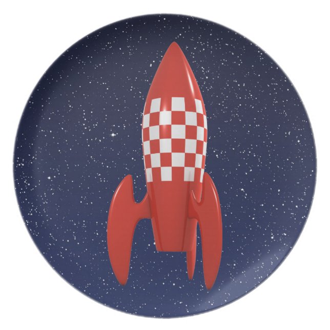 Cool 3d Retro SciFi Space Rocket Spaceship Plate (Front)