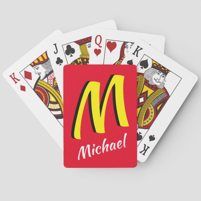Cool 3D Shadow Red and Yellow Monogrammed Playing Cards (Back)