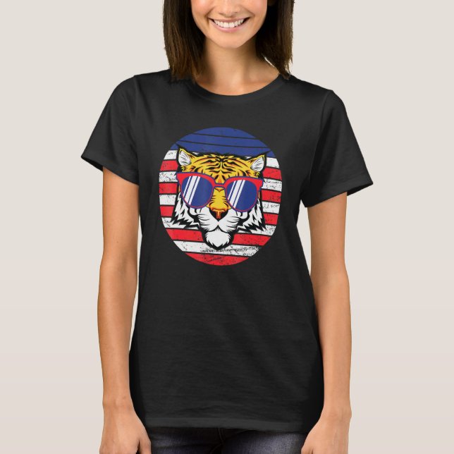 Cool 4th Of July American Sunglasses Tiger Shades T-Shirt (Front)