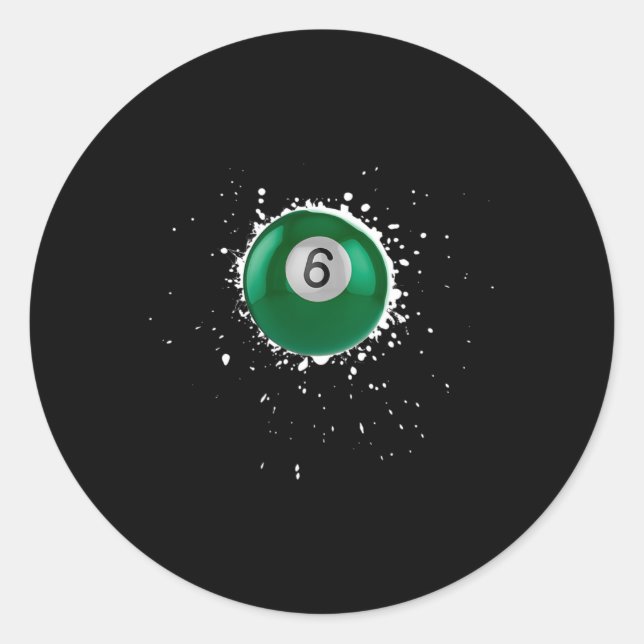 Cool 6-ball Six Pool Billiards Paint Splatter Bill Classic Round Sticker (Front)