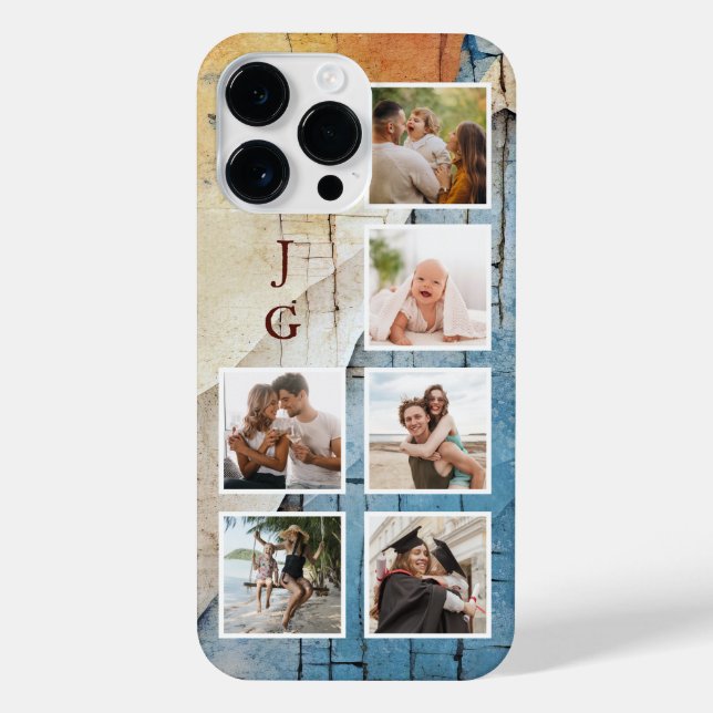 Cool 6-Photos w/Monogram on Urban Grunge BG iPhone Case (Back)