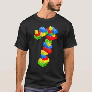 Cool 7th Birthday Building Blocks 7 Years Old Boy T-Shirt