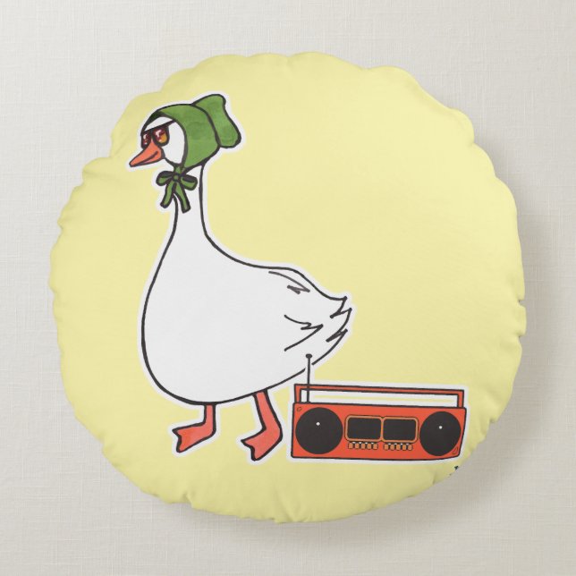 Cool 80s Bonnet Funny Kitchen Goose Cartoon Round Cushion (Front)
