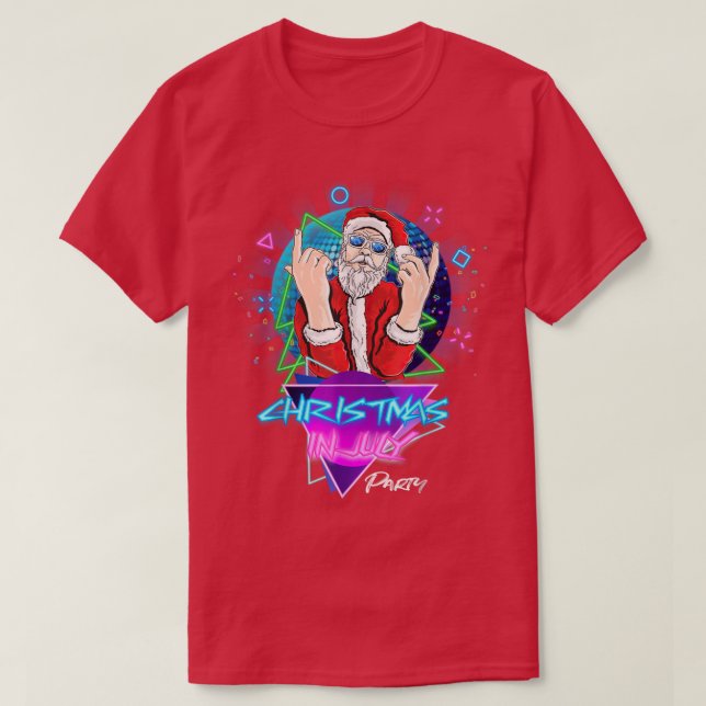 Cool 80s Vibes Santa Christmas in July Matching Pa T-Shirt (Design Front)
