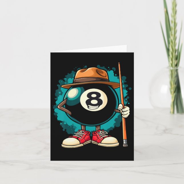 Cool 8 Ball Character Funny Billiards  Card (Front)
