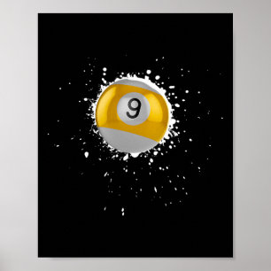Cool 9-ball Nine Pool Billiards Paint Splatter Bil Poster