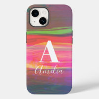 Cool Abstract Art Monogram Name Hot Pink