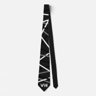 Cool Abstract Black White Striped Guitar Initials Tie
